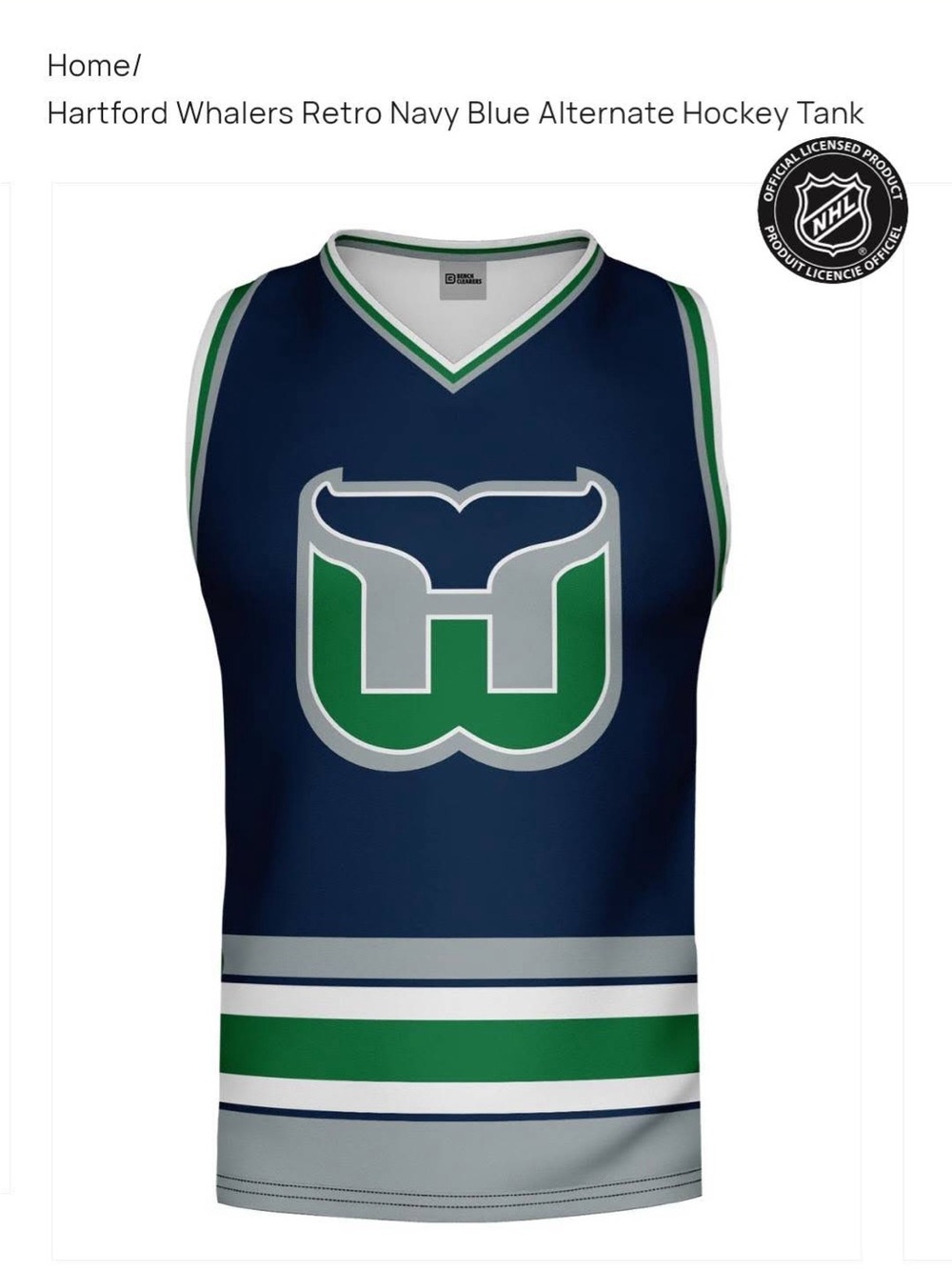 New NHL Hartford Whalers Navy Blue Tank with Green and Gray Accents